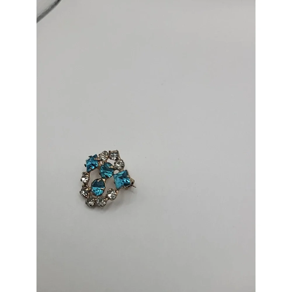 Vintage Aqua Blue Rhinestone Scatter Pin Gold Tone‎ Clear Crystal Brooch